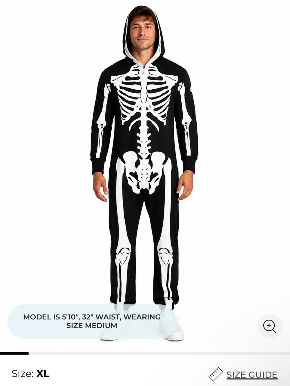 NWT Men’s Tipsy Elves Skeleton Zip Onesie, Size XL - Costume